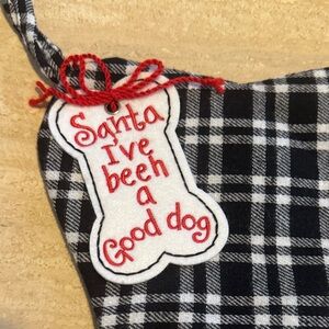 Hallmark Black and White Plaid Dog Stocking with Red Bow